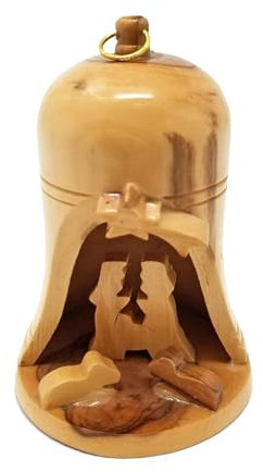 Logos Trading Post Heiliges Land Olivenholz Weihnachtskrippe aus Israel, Jesus Maria und Joseph in der Krippe mit Sternschnuppe, Holzornament aus Bethlehem – groß