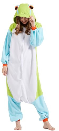 DELEY Unisex Erwachsener Frosch Strampler, Halloween Cosplay Kostüm Tier Pyjamas Homewear Nachtwäsche Overall