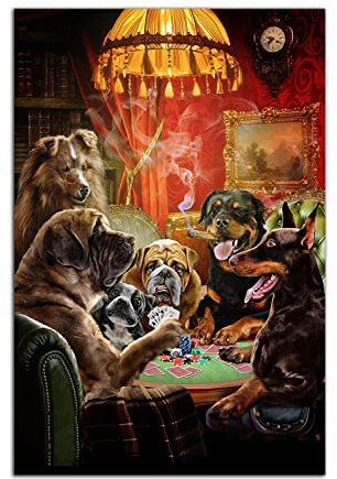 HOPNRU Cartoon Tier Hund spielt Poker Poster Wand Kunst Bild Leinwand Malerei Moderne Home Schlafzimmer Badezimmer Dekor (30x45cm-Ohne Rahmen)