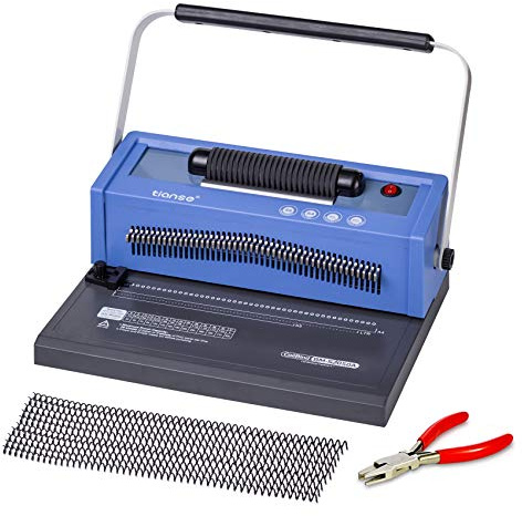 TIANSE Spiral Coil Binding Machine, Manual Book Maker Punch Binder with Electric Coil Inserter, Disengaging pins, Adjustable Side Margin, Comes with 100pcs 5/16'' Plastic Coil Binding Spines & Plier