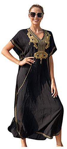 Vestido Boho Mujer Largo Talla Grande Camisolas y Pareos Indios Bohemio Hippie Tunica Piscina Caftan Africano Kaftan Etnico Kimono Flores Ropa Hawaiana Traje de Baño Bikini Cover Up