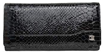 Giudi ® Geldbörse Damen Leder Schwarz Groß Echtleder Schlangenoptik Animal Print Portemonnaie 18,5x9,7x2 cm (Schwarz)