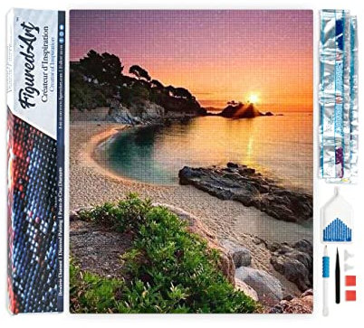 Figured'Art Diamond Painting Erwachsene 40x50cm Ganze Leinwand gerollt Strand und Sonnenuntergang 5D Bilder Eckige Steine - DIY Set Basteln