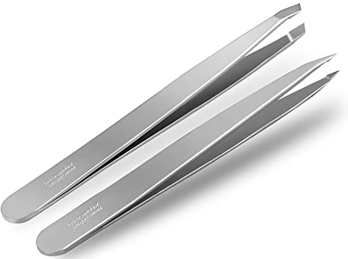 Pinces à épiler de Solingen Acier inoxydable 2 pièces pointues obliques Fabriqué en Allemagne pour les soins du visage, pour épiler les poils 9,5 cm