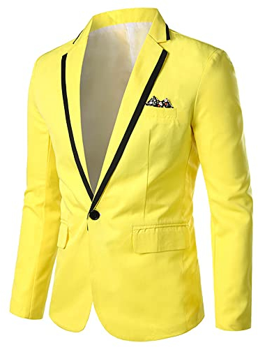 Anzüge Herren Einfarbig Eine Taste Casual Blazer Herren Slim Fit Taschen Dekoration Business Anzug Jacke Herren Langarm Mehrfarbige Optionen Revers Jacke Herren N-Yellow M