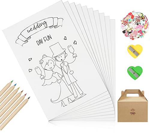Hochzeitsmalbuch Kinder, Malbuch Hochzeit 10er Set, Ausmalbuch Hochzeit mit Buntstiften & Aufkleber, Kinder Malbuch Set als Beschäftigung, Gastgeschenke Hochzeit für Jede Hochzeit für Kinder