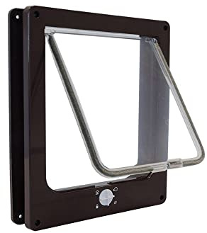 IVOL Katzenklappe - Mit Schließfunktion - Einfache Installation Katzentür - 4 Wege Magnet Verschluss (XL - 25x29x5,5 cm - Braun)