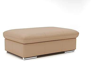 CAVADORE Echtleder-Hocker Valerie / Polsterhocker mit Metallfüßen als Beistellhocker, Fußhocker, Sitzgelegenheit, Couchtisch / 102 x 43 x 68 / Leder Beige