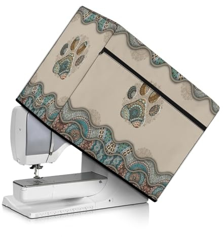 Goronwyfloyd Retro Boho Pfotenmuster Nähmaschine Abdeckung mit Seitentasche Kratzfest und Staubdicht Abdeckung Universal für Singer und Brother Nähmaschine, (CZ92)
