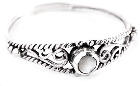 Windalf Schmaler Elfen Ring NAIRNE 5 mm Perlmutt Bohemia Freundschaft Glücksring 925 Sterlingsilber (Silber, 58 (18,5))