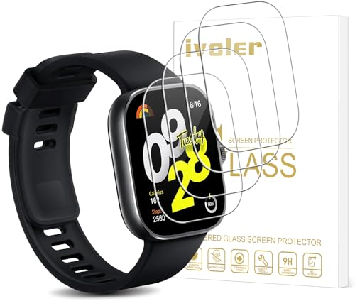 iVoler 4 Pezzi Vetro Temperato per Xiaomi Redmi Watch 4, Pellicola Protettiva Protezione Schermo Anti Graffio, Durezza 9H, Anti-Impronte, HD Chiaro, Senza Bolle
