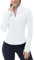 donhobo Damen Gym Tops Langarm Yoga Running T-Shirt Sportshirt Workout Jacken Leicht Fitness Oberteil mit Full Reißverschluss und Daumenloch, Weiß, L