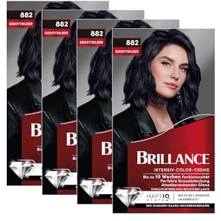 Brillance Intensiv-Color-Creme 882 Grafitsilber (4x 160 ml), dauerhafte Haarfarbe mit Diamant-Glanz und Pflege-Conditioner, für 10 Wochen Farbintensität