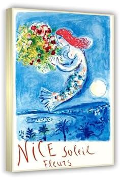 LZ6J8C9 Bilder von Marc Chagall Gerahmt-Marc Chagall Kunstdruck-Sonnenblumen-Surrealismus Leinwand-Moderne Deko Wohnzimmer 40x65cm(16x26 Zoll) Champagnerrahmen