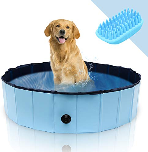 Gimisgu Faltbar Hundepool für Kleine Hunde 120x30cm, Hundepool fur Große Hunde, Hundebadewanne Hunde Planschbecken Hundepool Hunde Pool inkl. Badebürste & Reparaturset Dog Pool (Blue)