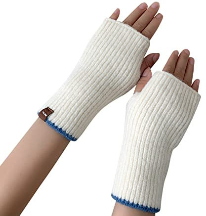 Lässige Handschuhe 2024, modische Winterhandschuhe, Damen, Herbst und Winter, niedlich, einfarbig, halbgestrickt, Wollhandschuhe, Fäustlinge, Damen, kaltes Wetter, D, Einheitsgröße