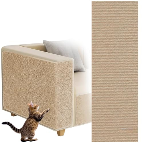 Tapete Autoadhesivo para Rascar Gatos, ZoneYan 100 x 30 cm Alfombrilla Autoadhesiva Recortable, DIY Climbing Cat Scratcher, Tapete Rascador para Gatos, Protege Alfombras y Sofás (Caqui)