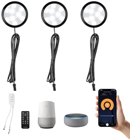LABOREDUCER Smart Under Cabinet Lights, 3 Pack Hardwired, Cold White | Compatible with Alexa, Google Assistant, APP and remote control, under cupboard lights Shelf Stairs Wardrobe Closet