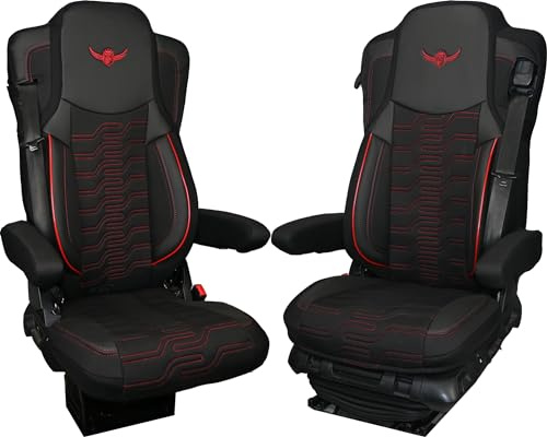 LKW-Sitzbezüge für ACTROS MP4, MP5 - komfortabel und individuell - LKW-Zubehör - aus hochwertigem Jacquard und Öko-Leder ROT
