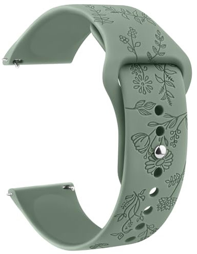 ZGCE Floral Gravierte Armband 20mm 22mm Uhrenarmbänder, Wasserdichtes Silikon Armbänder, Mit Schnellverschluss Verstellbares Ersatzarmband für Herren Damen (22mm, Olivgrün)