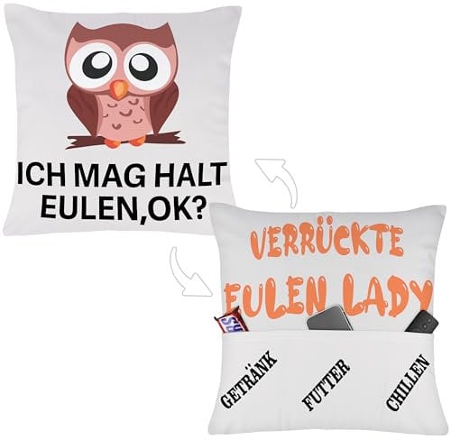 Merclix Eulen Geschenke Kissenbezug 45x45 mit 3 Tasche Eulen Deko Eulen Geschenke für Frauen Eule Deko Eule Geschenk Idee Eulen Geschenke für Mädchen Eulen Geschenke Deko