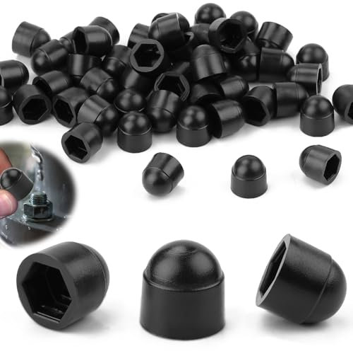 SWTYExt Lot de 50 capuchons de protection M8 en plastique pour écrous et tiges filetées - Noir - Largeur de clé : 13 mm