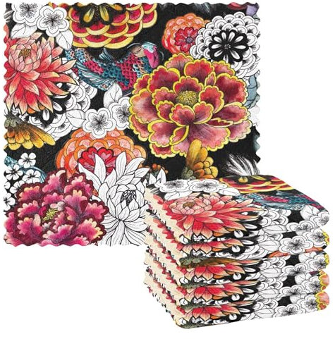 Patrones tradicionales asiáticos pintados japoneses para lavar platos, paños de cocina, cocina, tela de rizo de algodón impreso