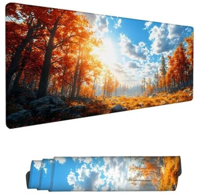 Grand Tapis de Souris 1600x800mm,Tapis de Souris Forêt Tapis Souris,Feuille d'érable Tapis de Souris Gaming,Tapis Bureau avec Base Antidérapante,sous Main Souris à Bords Cousus,Cadeau Femme Hs-572