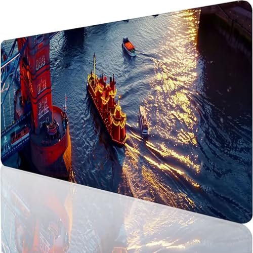 YALNSENN Premium-Textured Square Mousepad 600x300x3mm, Stitched Edge Anti-Slip Waterproof Rubber Mouse Mat, Pretty Cute Mouse Pad for Office Gaming Laptop Women Kids - blue Boat X-7