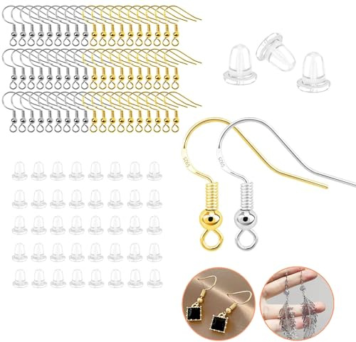 Ceeyoll Gold and Silber Ohrringe Selber Machen Set Ohrhaken,Ohrhänger Schmuckherstellung Ohring Zubehör 60 Stück,Kommt mit 60 Ohrstöpseln,für Ohrringe Schmuckherstellung.