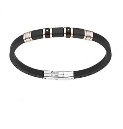 Bracciale uomo Zancan nero acciaio rosato e silicone UHB026