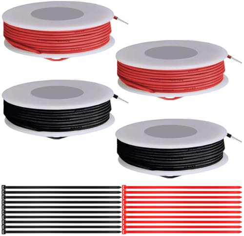 MKBKLLJY 24 Gauge Solid Electrical Wire - 300V PVC Insulated Tinned Copper Hook Up Wire - Red/Black 5m/16.4ft Each with Cable Ties for Electronics DIY