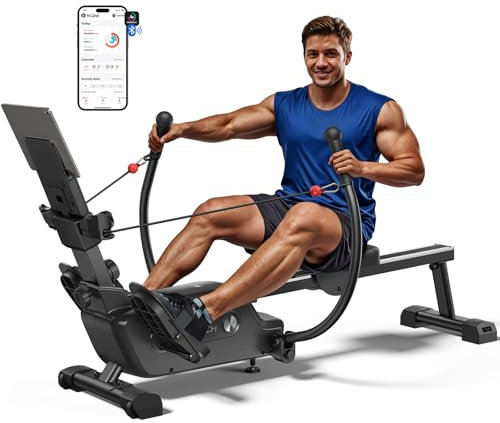 MERACH Rudergerät für Zuhause, Verbesserte Doppelpaddel mit Mehreren Trainingsmodi, Ganzkörpertraining mit der MERACH APP, über 1000 Champion-Kurse und 3D-Kartenspiele, Simuliert Echtes Rudern