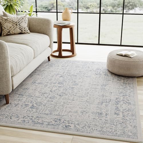 HUGEAR Vintage Blue Rugs Living Room Washable Non Slip Large Area Rug 90x150cm Bedroom Kitchen Hall Lounge Office Dining Room Indoor Carpet Low Pile Big Carpets
