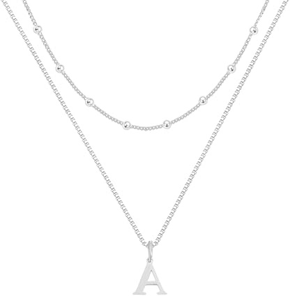 LUXYSODE Initial Necklaces for Wome S925 Silver Letter Necklace Tiny Silver Initial Pendant Name Necklace A-Z Personalized Gift Trendy Jewelry