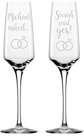 Personalised Engagement Champagne Flutes, Proposal Design with Wedding Rings, Set of 2