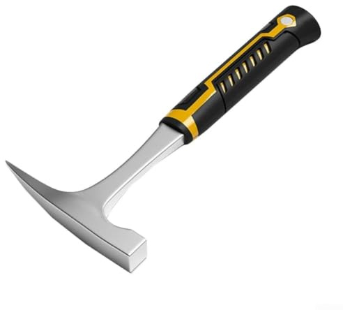 Geologischer Hammer, Gesteinspickel, doppelseitig, Flacher Kopf, Bergbau-Erkundungswerkzeug für Geologie, Spalt- und Nagelarbeiten, Rutschfester Griff (A)