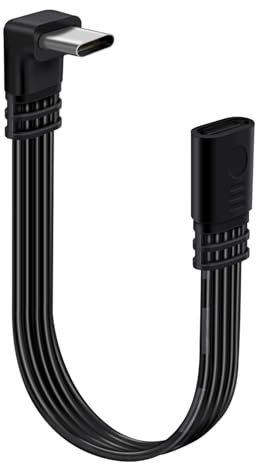 HuaLiSiJi Rallonge USB C 90 Degré Cable Type C Plat Cable USB C Mâle vers Femelle 2.0 pour Charge Rapide et un Transfert de Données (Courbure Haut Bas, 0.3 m)