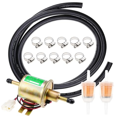 LEVANLIGHT Universal 12V Electric Fuel Pump HEP-02A, 3-6 PSI Low Pressure Inline Petrol Diesel Pump with Fuel Hose and Clamps, Stainless Steel for Classic Car Carburetor Boat Generator