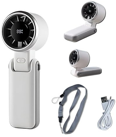 Ventilateur à main portable, 3600 mAh, mini ventilateur rechargeable USB avec écran LED et 5 vitesses, ventilateurs portables pliables de bureau pour maison, bureau, voyage, camping (blanc)