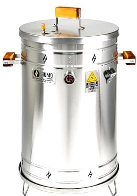 Barril Barbacoa Grande 38 Libras (19 Kilos) Humo Barriles EU – Hasta 30 Personas – Acero Inoxidable 304 y 430, Cocción sin Humo, Parrilla Abatible y Termómetro