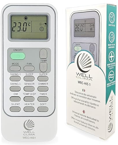 Wellclima WEC-HIS1 Mando para Aire Acondicionado para Hisense, para Kelon, para Wintair, Más Completo Que los Universales, Listo para Usar con Funciones Especiales, para Inverter y Bomba de Calor