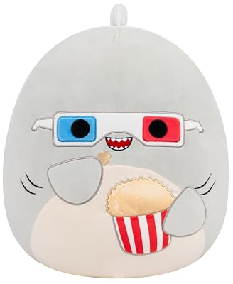 Squishmallows Original 16-Inch Gordon the Grey Shark with 3D Glasses Eating Popcorn | Collectable Cute Plush Toy, Cuddly Toys for Children, Soft Toys, Cute Teddies Suitable for Girls and Boys Ages 3+