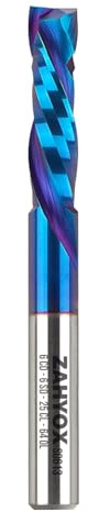 ZahyoX 6mm Schaft Kompression Spiralfräser, 6mm Schaftdurchmesser – 25 mm Schnittlänge – 64 mm Gesamtlänge, 2-schneidiger Nano-beschichteter Fräser, CNC Fräser für Holz, Holzfräser