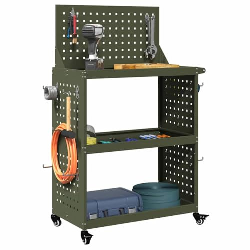vidaXL Tool Trolley Olive Green 65 x 35 x 111 cm Cold-rolled Steel, Workshop Storage, Modern Tool Cart, Lockable Wheels, Mobile Trolley, Portable Organizer, Garage Cabinet System