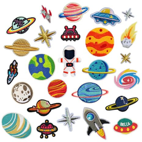SGERUFZ 26 Stück Universum Bügelflicken Kinder Patches zum Aufbügeln Applikation Flicken für DIY T-Shirt Jeans Kleidung Taschen