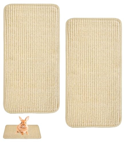 2 Stück Sisal Kratzmatte für Kaninchen, 50×25cm Selbsthaftender Hanfmatten | für Nager Haustierkäfig Bettwäsche Natürliches Kaninchen Krallen Zahnpflege für Kauen Nisten und Schlafen