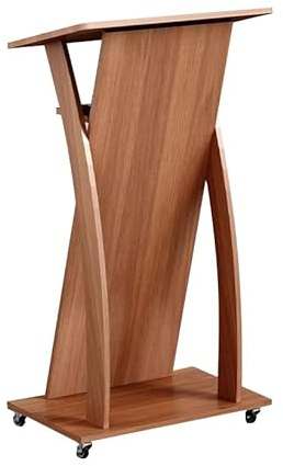 Zynqra Stehpult Podiumständer ，Mobiler Computertisch mit 4 Rollen, Steh-Sitz Tisch Laptoptisch neigbar Tischplatte, Klassenzimmer, Büro, Restaurant, Seminar, Hochzeit, Kirchen(Red Walnut)