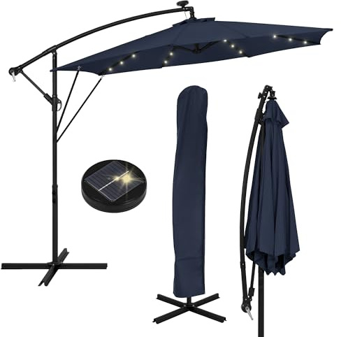 ML-Design Ampelschirm Ø300 cm rund mit/ohne LED Solar, Alu Sonnenschirm mit Kurbel, Gartenschirm UV50+ Sonnenschutz & wasserabweisend, Marktschirm 360° drehbar, Terrassenschirm mit Abdeckung & Ständer