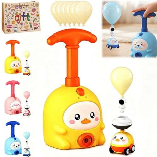 Animal Air Powered Balloon Car Toy, Balloon Launcher Toy Set with Manual Pump, 2-in-1 Flying & Racing Car, DIY Physics Learning Fun for Kids Ages 3-8, Perfect Party Favors & Birthday Gift (Yellow)
